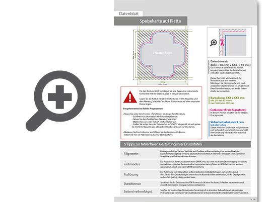 Product Bild speisekarte_auf_platte_in_pflaster-form_konturgefr__st___einseitig_4_0-farbig_bedruckt